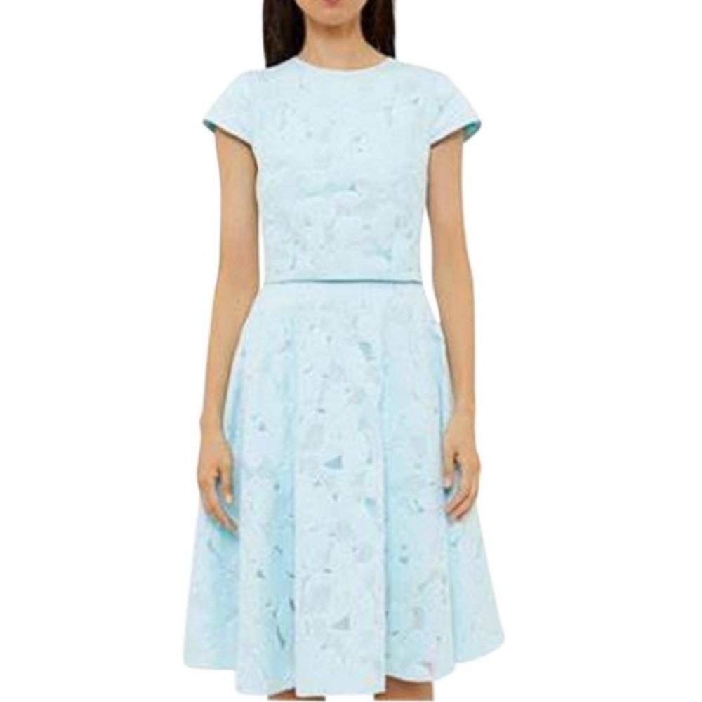 Ted Baker Quinia Blue Floral Jacquard Crop Top & Floral Burnout Circle Skirt Set
